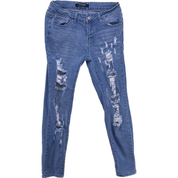 WAX JEAN Denim - WAX Jean Los Angeles Distressed Skinny Jeans Women 9 Measures 28x27 Rip Shredded